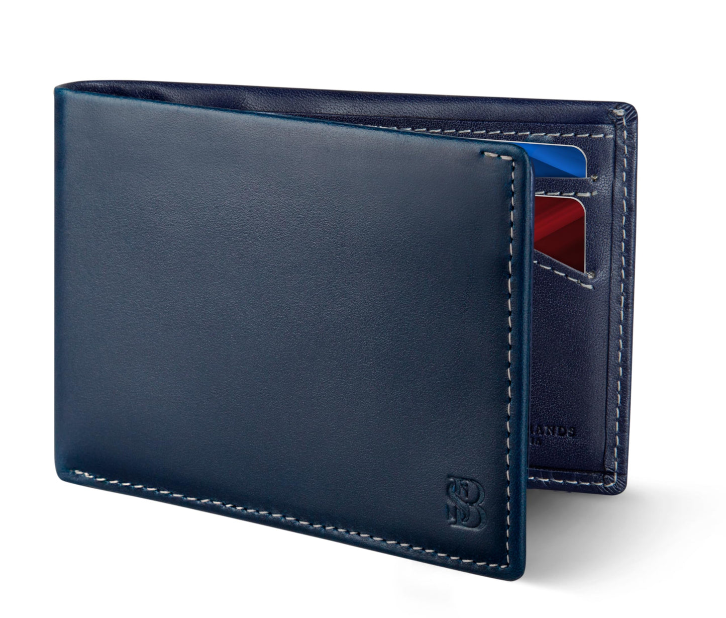 SERMAN BRANDS Mens Slim Bifold Wallet RFID Blocking Minimalist Front Pocket Full Grain Leather Wallets for Men - Thin & Stylish (Atlantic Blue Elite)