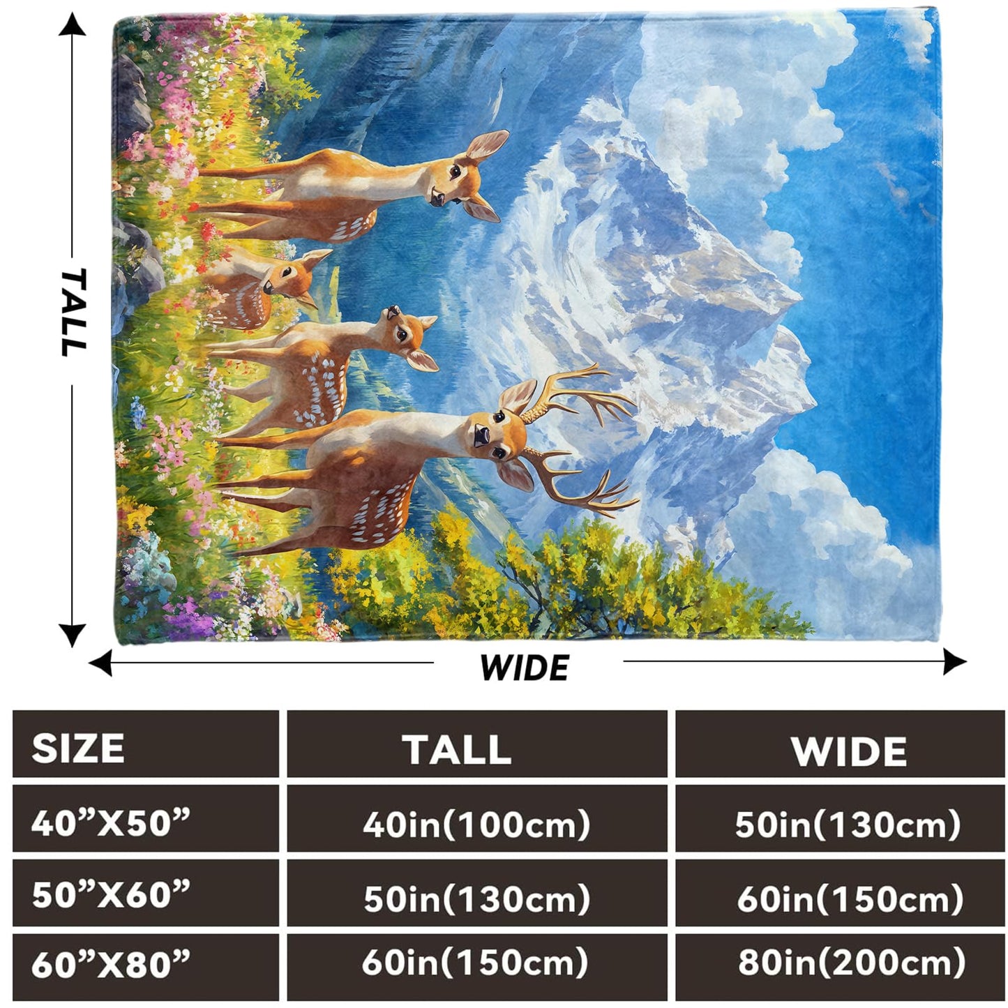 Lugiu Cute Deer Blanket, Lightweight Comfy Flower Meadow and Wildlife Throw for Couch Sofa Bedroom, Soft Cozy Travel Flannel Nature Romantic Blankets Gifts for Women Girls Kids, Home Decor 60×50in