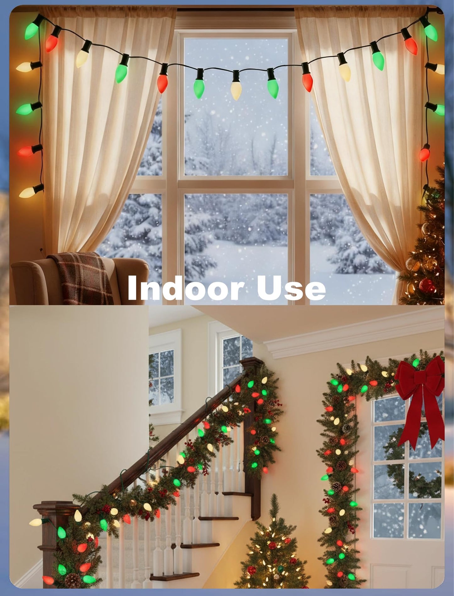 C7 LED Christmas Lights Outdoor - 25ft Red White and Green String Lights With 27 Ceramic Bulbs(2 Spare), Waterproof Commercial Grade Extendable for Indoor Outdoor Roofline Patio Yard Xmas Decor