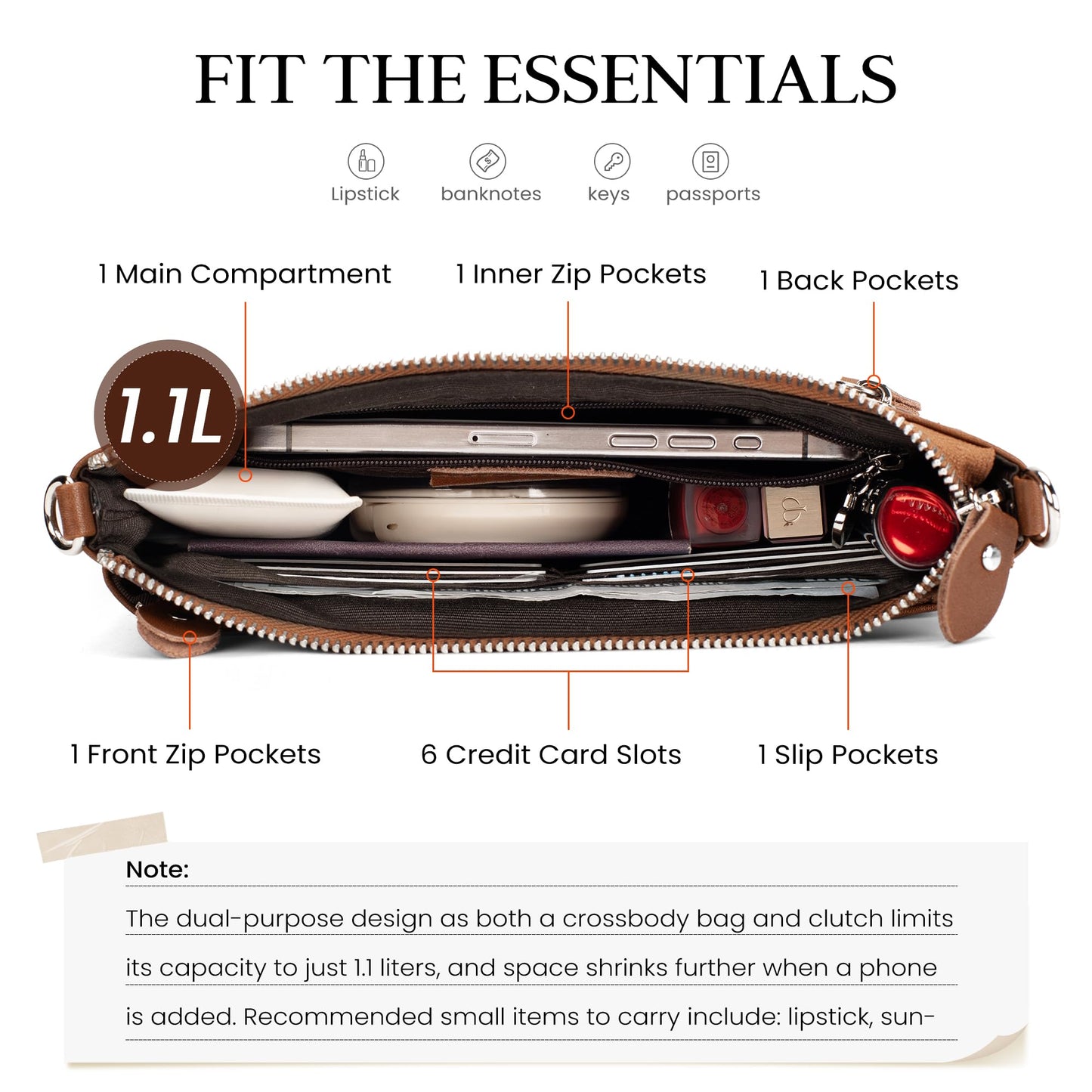 befen Leather Wristlet Wallets for Women, RFID Blocking Small Crossbody Bags, Women Leather Purses Handbags Shoulder Bag Trendy Clutch Purse with Adjustable Shoulder Strap and Wrist Strap, Brown
