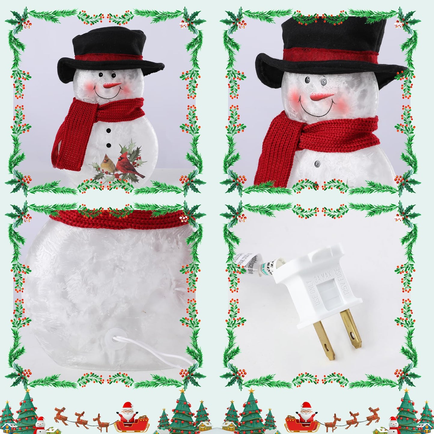 Yinns Lighted Christmas Snowman Lamp, Glass LED Light up Snowman Decor with Hand Painted, Christmas Decorations Night Light with Hat and Scarf, Xmas Holidays Home Decor