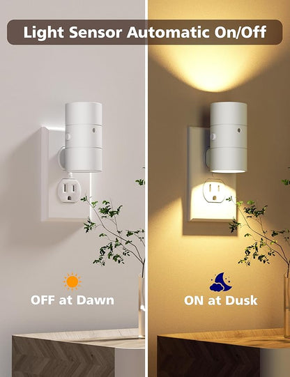 Night Lights Plug Into Wall,Dimmable LED Nightlight with Dusk to Dawn Sensor,0-100LM Adjustable Brightness,3 Color Temperatures,Night Light for Hallway Bathroom Stair Bedroom,White,4 Pack