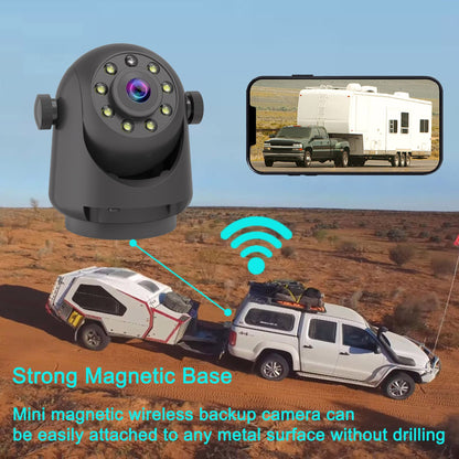 YEOIZO Wireless Magnetic Backup Camera for Trailers/RV/Camper - WiFi Rechargeable HD Night Vision, No Wiring/Drilling, Easy Hitch Alignment, Compatible with iPhone/Android/iPad (Gooseneck/Fifth Wheel)