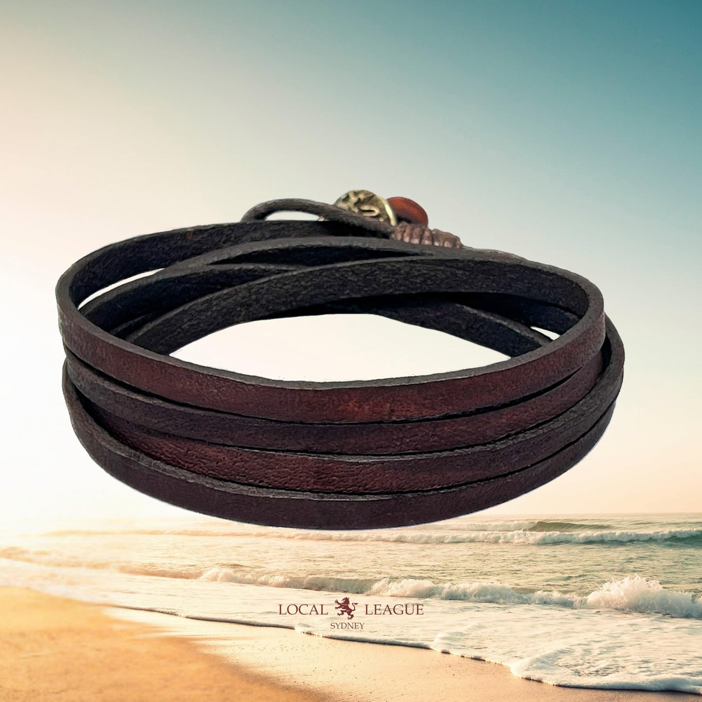 LOCAL LEAGUE Leather Bracelet SURF CREW HAWAII - Dark Brown for Men & Women, Multi-Layer Design - Flat Strap max. 37.4"/ 95 cm in Length, Adjustable Wristband, Wrap from 2 to 5x, for Him, Her, Surfer Style