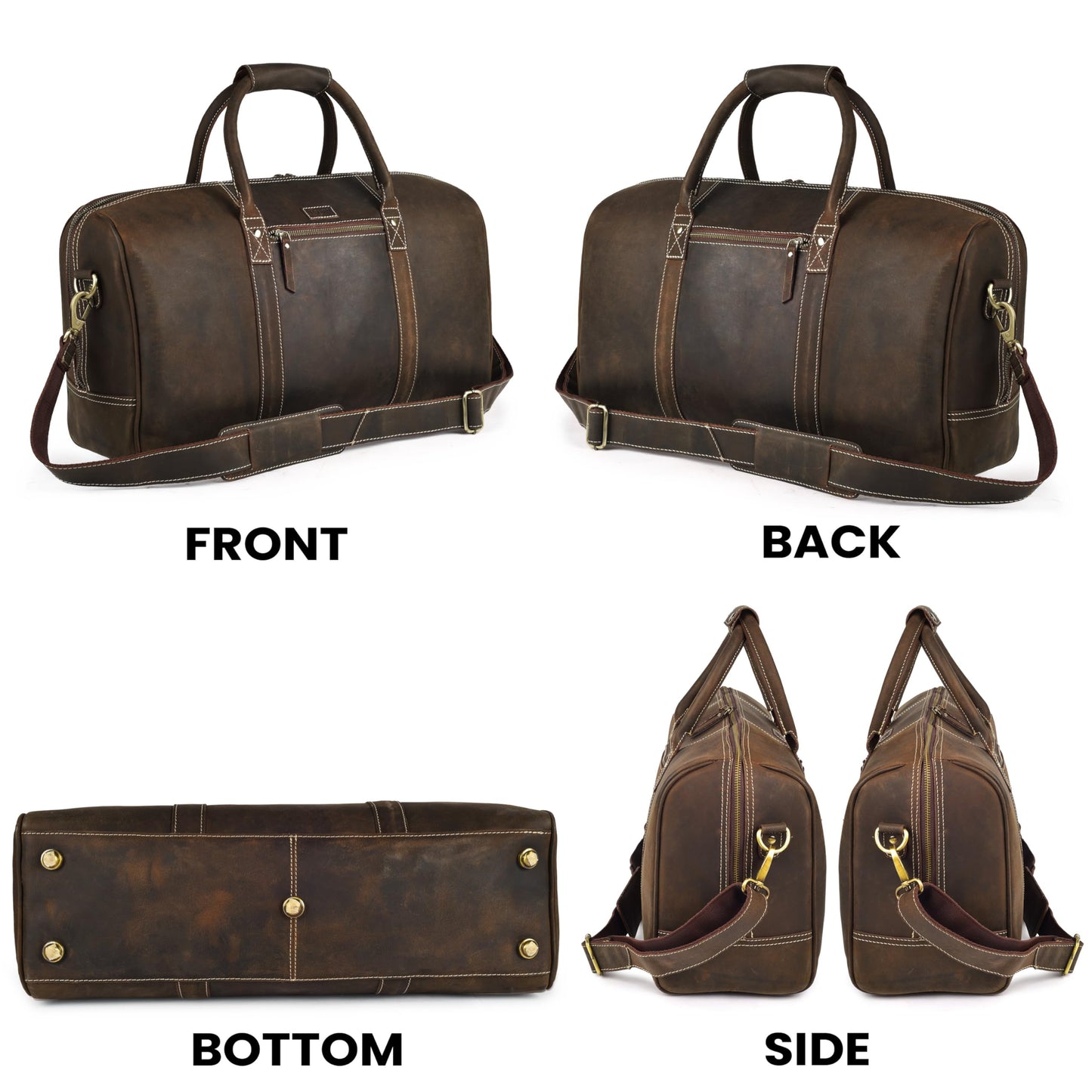 Rasavi Leather Duffel Bag for Men & Women – 20 Inch Travel Weekender, Carry-On, Overnight Travel, Sports & Gym Luggage Bag- Brown