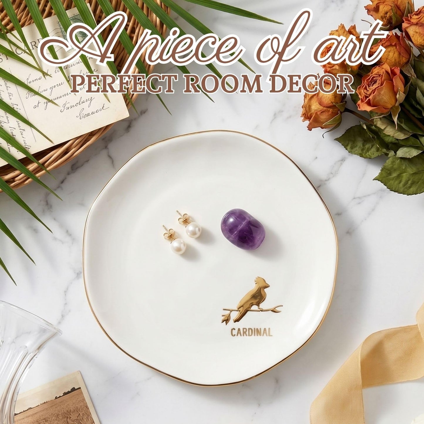 InnoBeta Cardinal Gifs for Women, Ceramic Jewelry Tray Decorative Trinket Dish for Rings Earrings Necklaces Bracelet Watch Keys, Gifts for Birthday, Mother's Day, Christmas - 4.75"