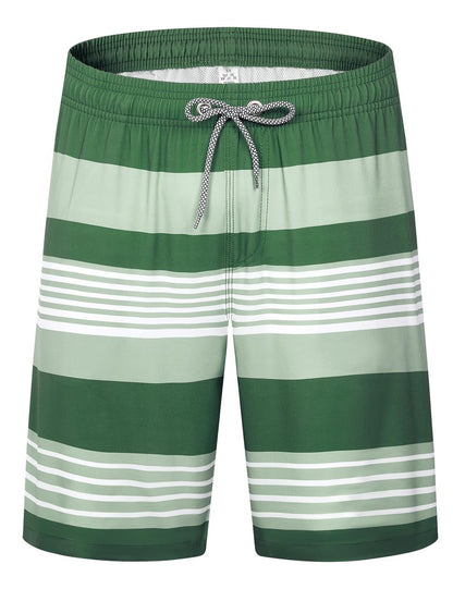 ELETOP Men's Swim Trunks Quick Dry Bathing Suit Swimming Board Shorts Mesh Lining Beach Swimwear Stripe Green White XXL