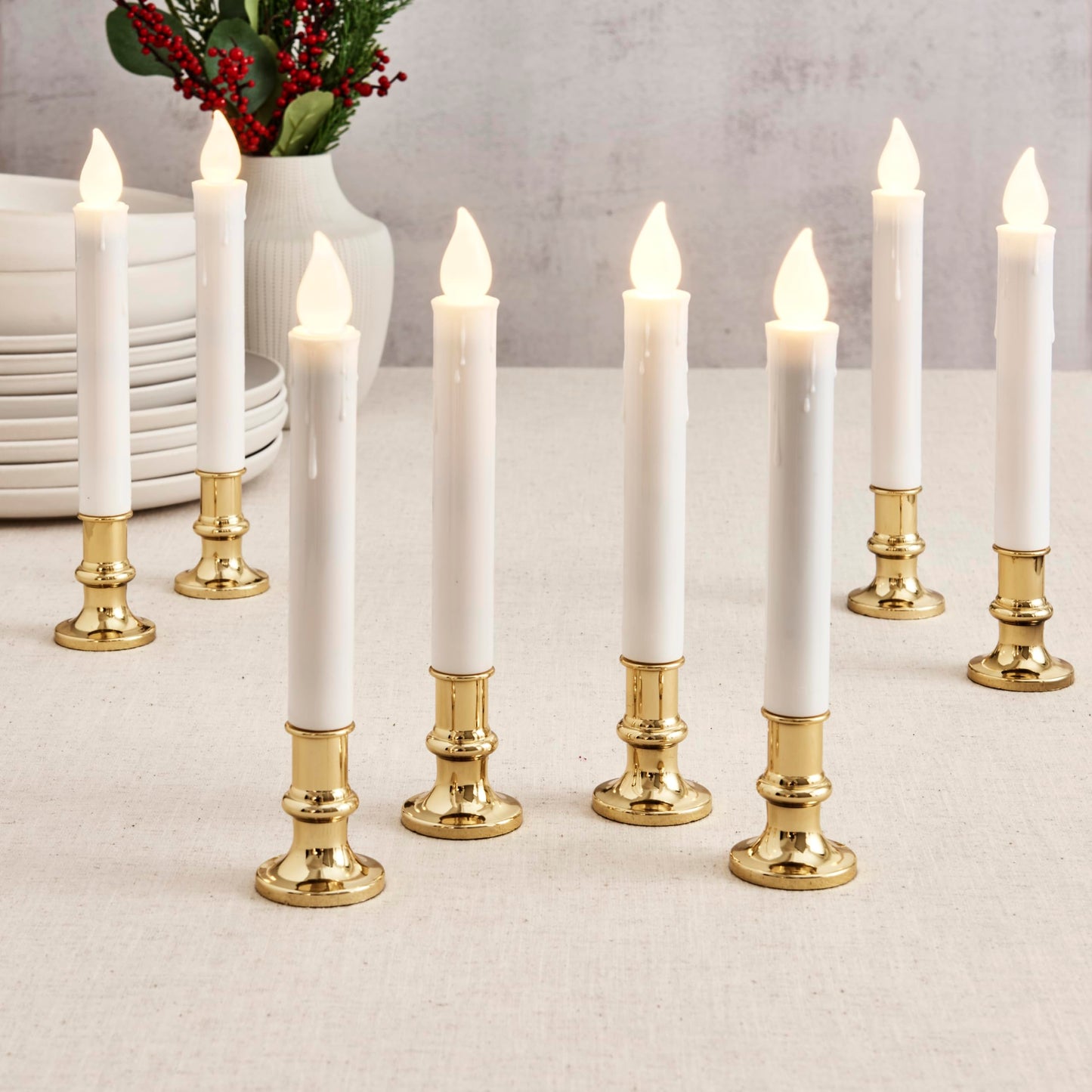 LampLust Christmas Window Candles Battery Operated with Timer, 6 Pack Christmas Candles, Gold Holders, Remote, Warm White Light, Electric Welcome Candle Holiday Window Sill Decorations