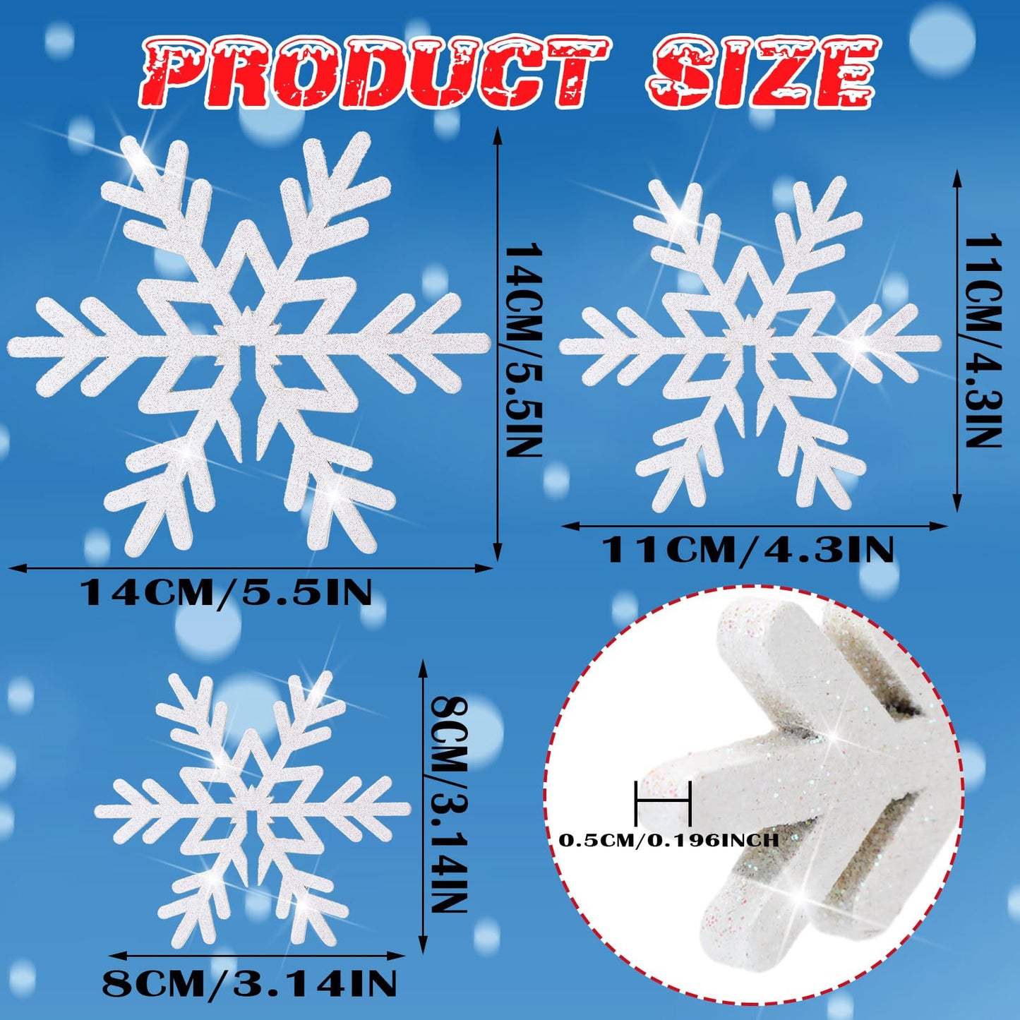 Bucherry 12 Pcs Glitter Snowflake Decorations 3D Winter Wooden Snowflake Tabletop Decor Sparkle Christmas Signs and Centerpiece for Xmas Winter Wonderland Decorations(White)
