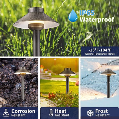 Gardenreet Brass Low Voltage Path Lights, 12V Landscaping Pathway Light IP65 Waterproof, Wired Walkway Lighting Outdoor, LED Bronze for Lawn Backyard with 3W 3000K Soft White G4 Bulb (12 Pack)