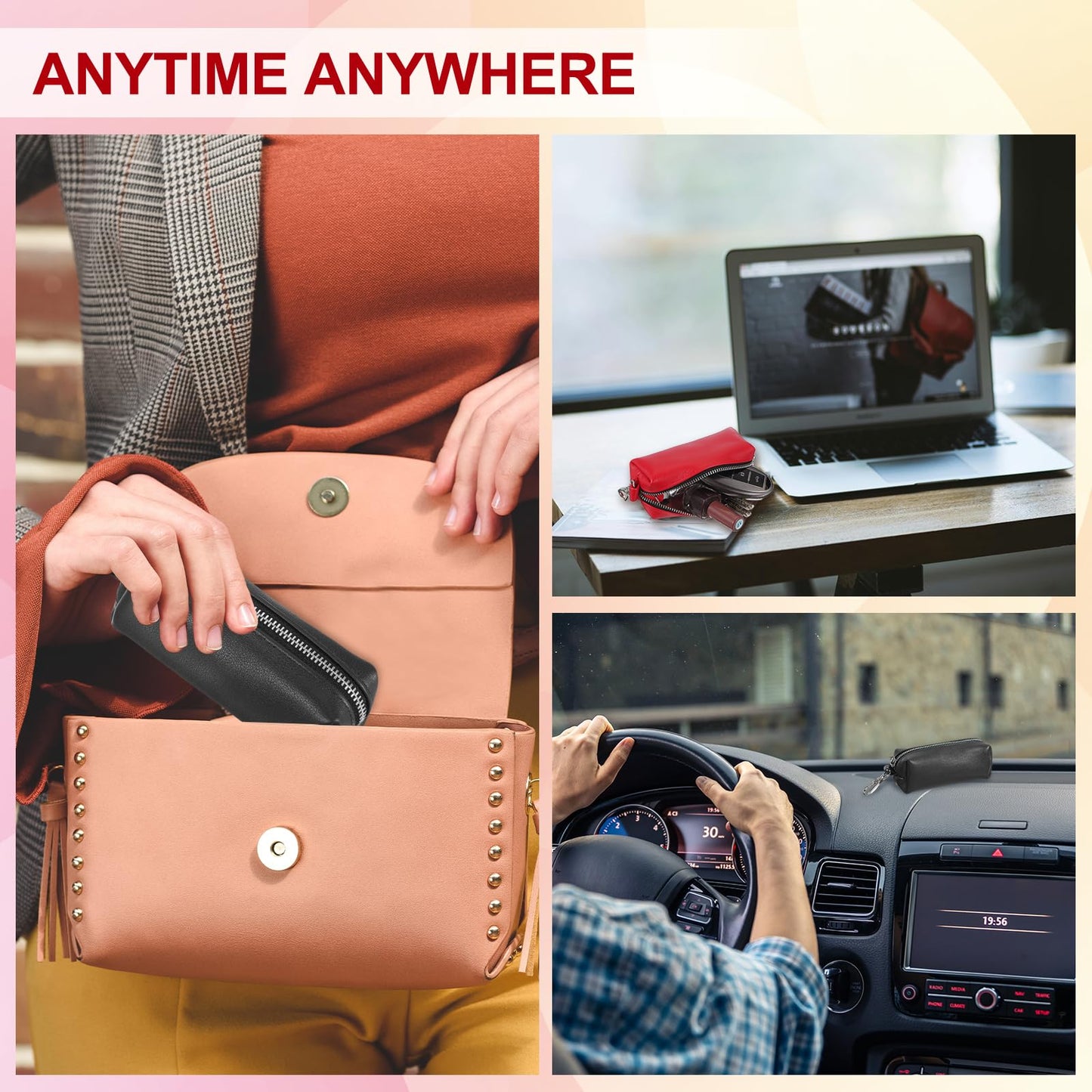 uxcell Leather Coin Purse, Leather Car Key Holder Bag Hand-held Change Purse Keychain Pouch Small Coin Pouch with Key Ring for Women and Men, Red