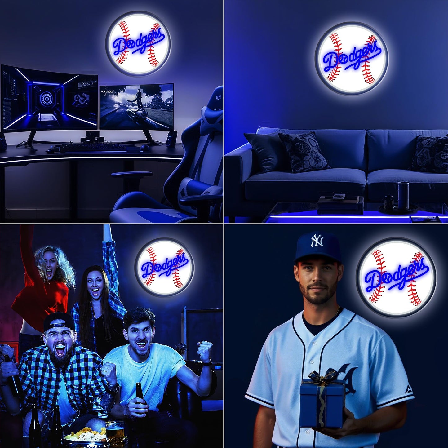 LA Baseball Neon Sign, Los Angeles Cool Light Up Dimmable LA Baseball Team Logo Hanging Led Neon Sign for Wall Decor, Bedroom, Party, Man Cave, Garage, Birthday Christmas Gift for Baseball Fans (B-LA)