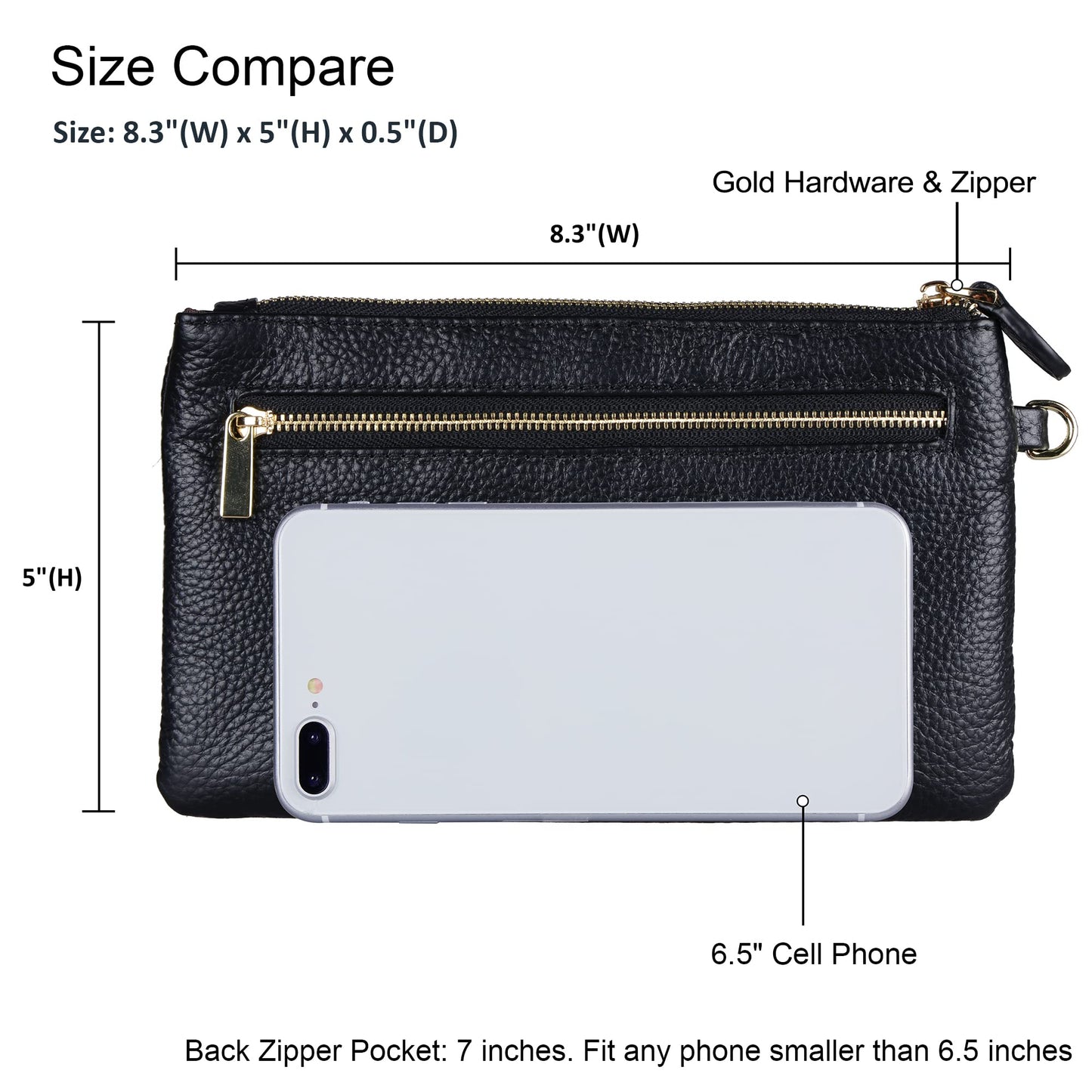 befen Black Genuine Leather Wristlet Clutch RFID Blocking Bag Cell Phone Wallet Purse Smartphone Wristlet Wallet Purses and Handbags for Women
