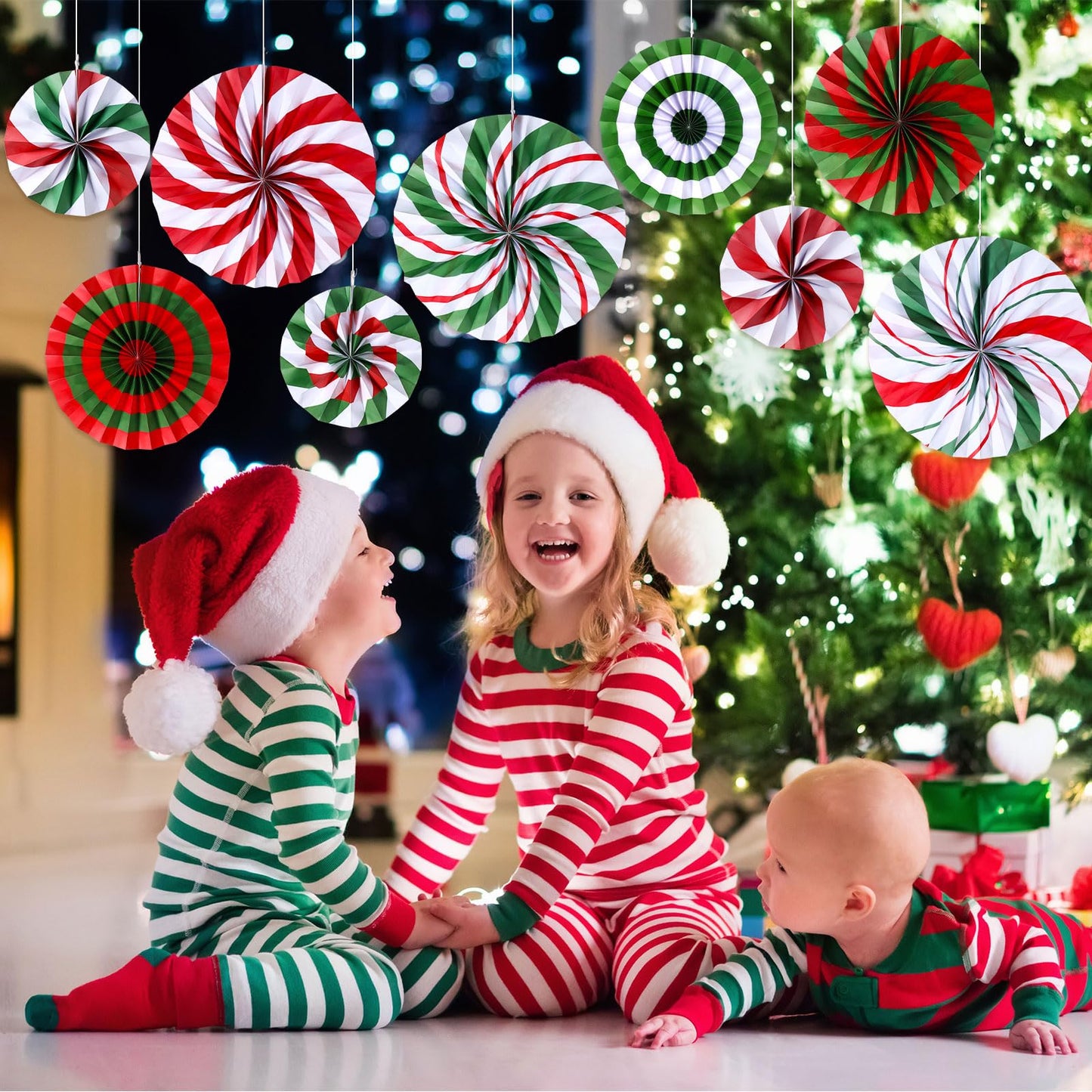 Outus Christmas Hanging Decorations Candy Paper Fans Peppermint Hanging Paper Fans Candy Cane Ceiling Wall Decor for Christmas Party Classroom Birthday Party(18 Pcs,Fresh)