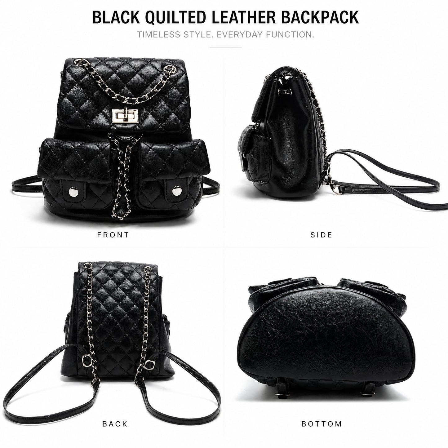 COC.EFRENAR Quilted Mini Backpack for Women, Chain Strap Small Purse with Flap Closure, Fashion Shoulder Bag Cute Travel Daypack(Black)