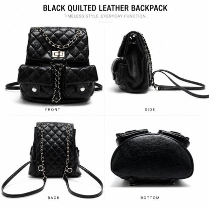 COC.EFRENAR Quilted Mini Backpack for Women, Chain Strap Small Purse with Flap Closure, Fashion Shoulder Bag Cute Travel Daypack(Black)
