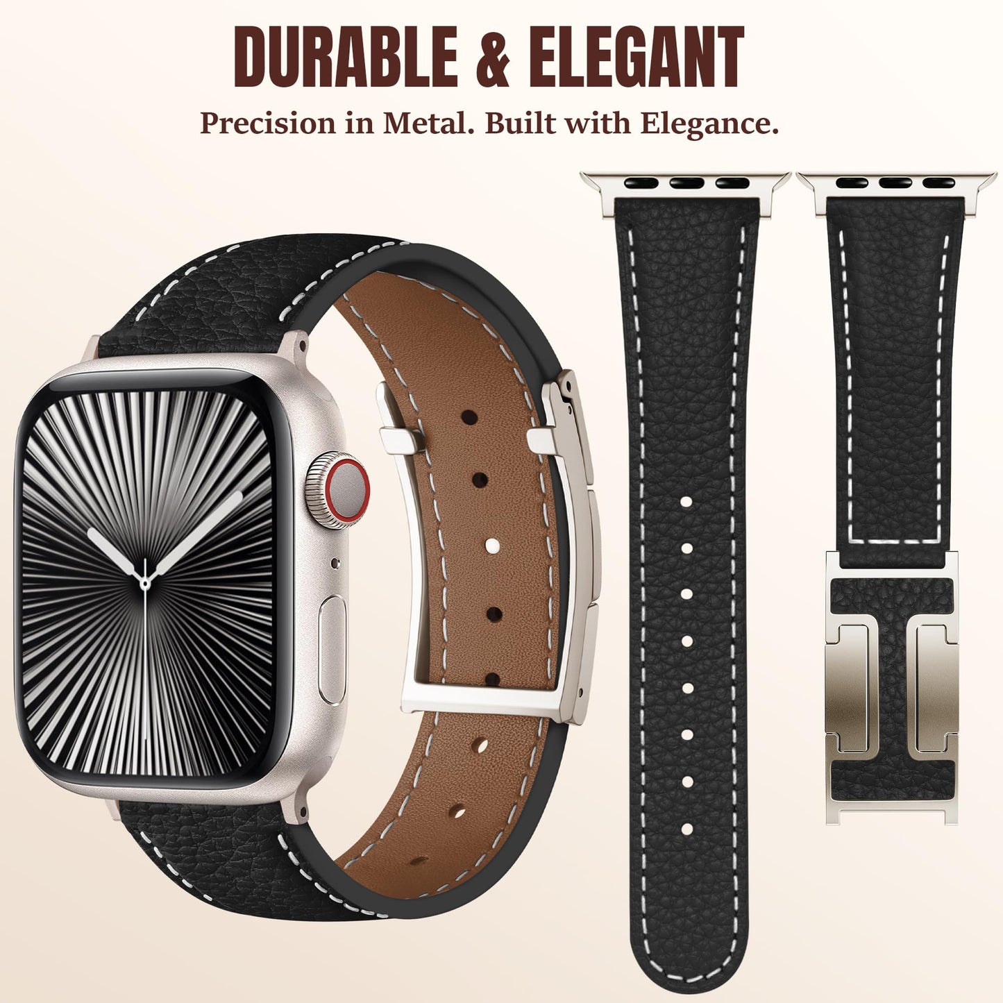 Charlam Leather Magnetic Watch Band, Compatible with Apple Watch Bands 40mm 38mm 41mm 42mm 44mm 45mm 46mm 49mm Women Men, Top Grain Leather Designer Strap for iWatch Series 11/10/9/8/7/6-1/Ultra 3/SE3