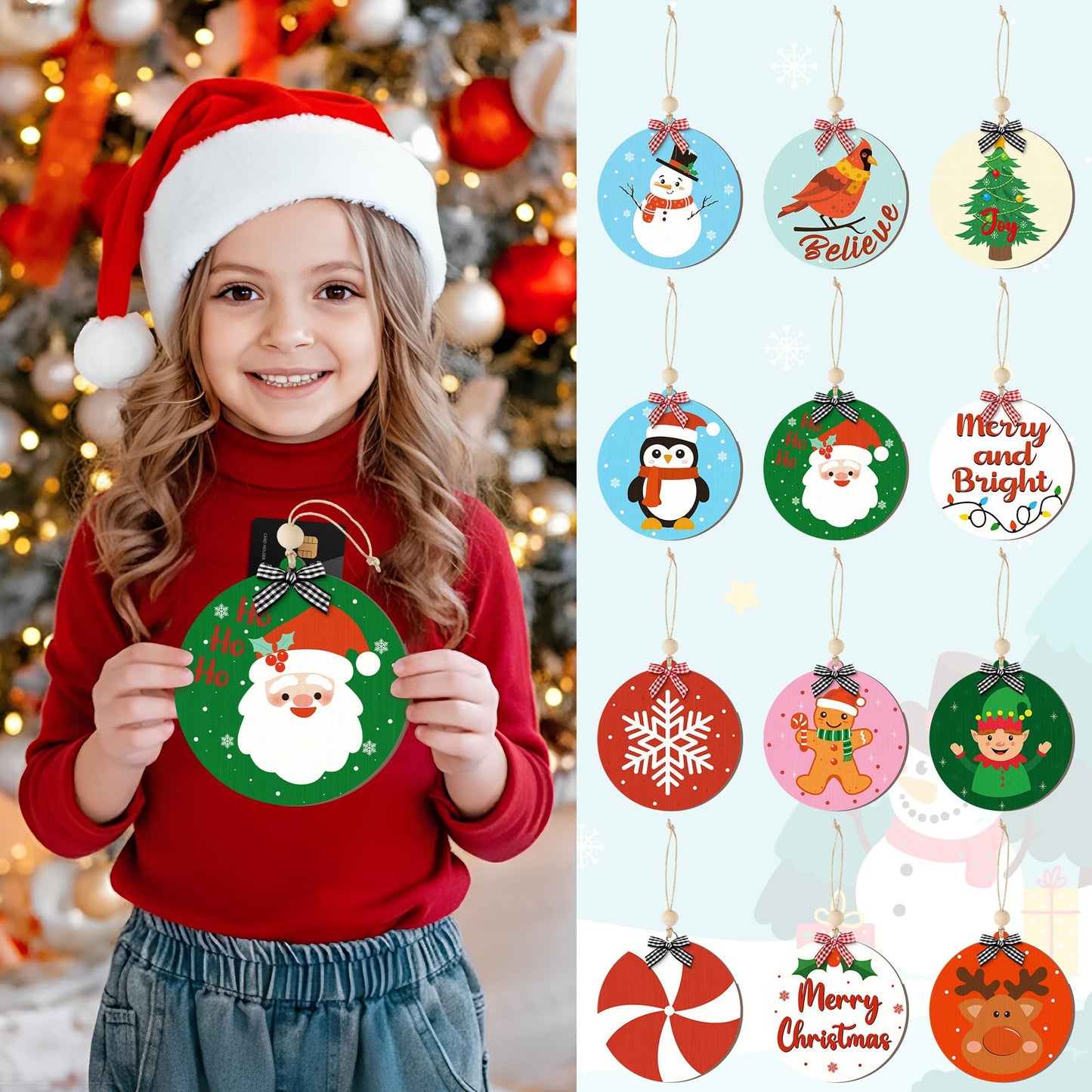 CJiangpo Christmas Gift Card Holder - 12Pcs Wooden Funny Christmas Money Holder Ornament for Cash Gift Card Sleeves Santa Snowman Hanging Decor Xmas Holiday Party Supplies Stocking Stuffers