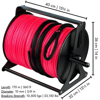 DOWN UNDER OUTDOORS Heavy Duty Game/Log/4x4 Recovery Kit, Deer Drag, 550 ft of 3/8” (23,150 lbs) Winch Rope on Metal Reel, 2 Tree Savers, 2 Soft Shackles, 2 Snatch Rings, 2 Figure 8 Rings, Gear Bag