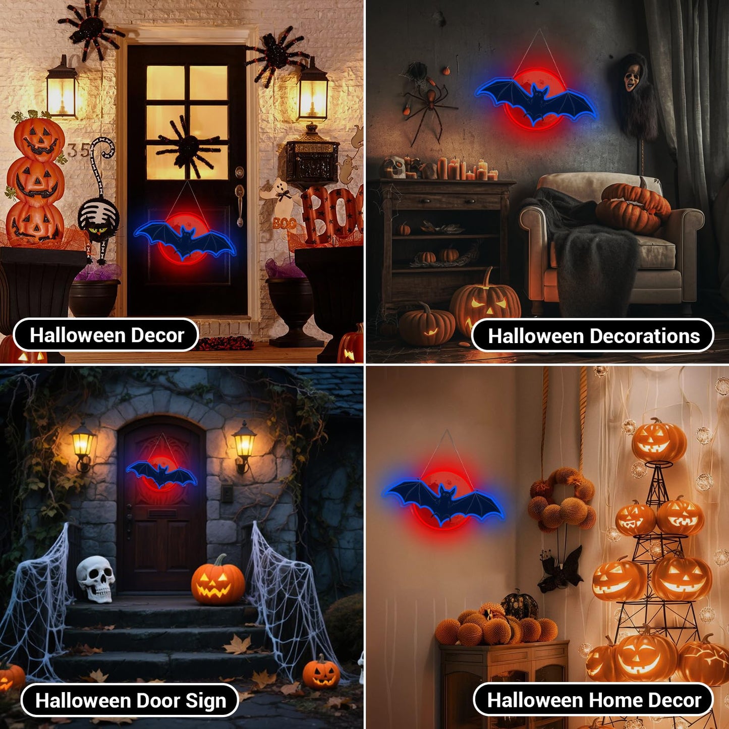 LMHSE Bat Moon Halloween Window Decorations, Neon Signs for Decorating Rooms, Windows, Funny Home Decor, Party, Halloween Decoration USB Powered (Black - Bat)