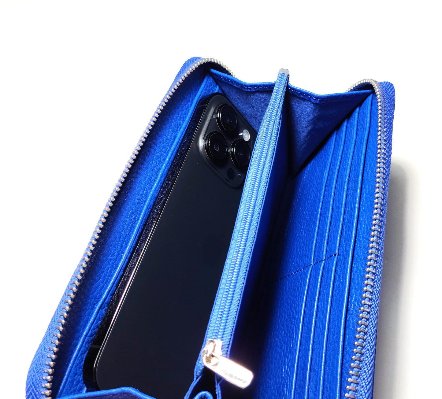 Ayaz Deri Genuine Leather Large Zipper Wallet -16 Card Slots, 2 Cash Compartments, Coin Pocket -Fits Phone -RFID Blocking (Blue)
