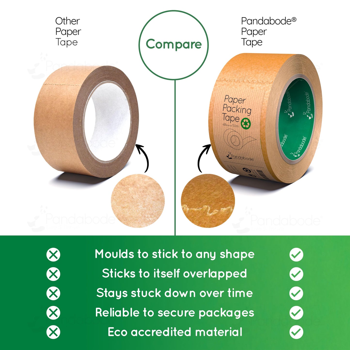 Kraft Paper Packing Tape 48mm x 50m | 6 Pack | Brown Paper Tape for Strong Parcel Packaging | Recyclable & Eco Friendly (6)