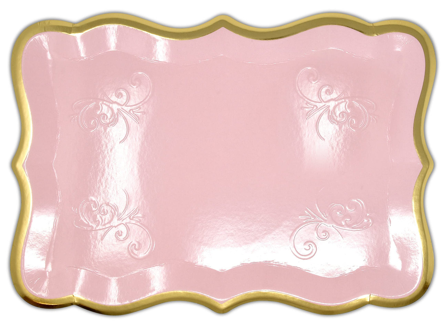 10 Pink Trays with Gold Foil Border, 9 x 13 Inch Cardboard Dessert Display Boards for Baby Shower Party Candy Buffet Tables