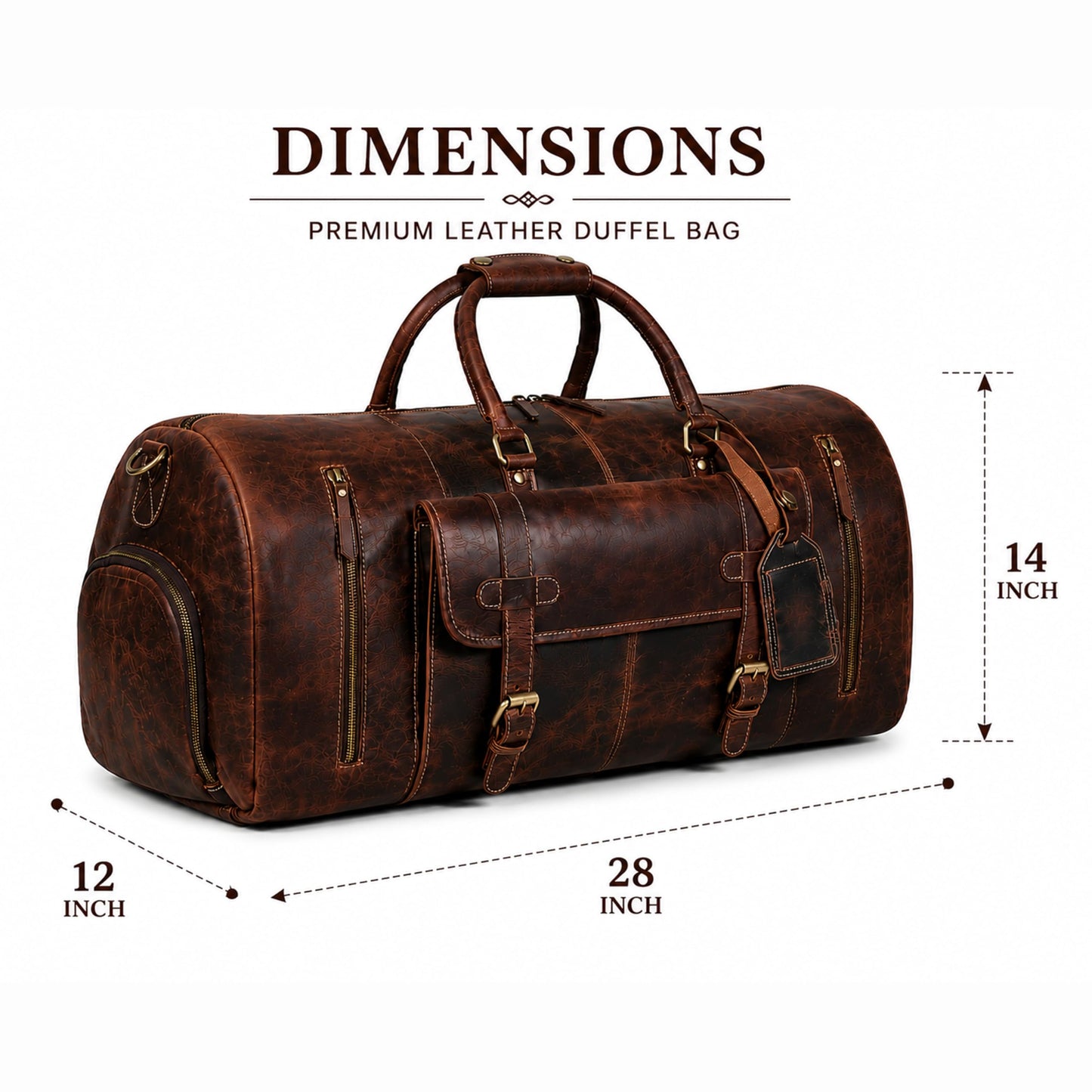 28" Large leather Travel Bag Duffel bag Gym sports flight cabin bag Leather Holdall Overnight Weekend Large luggage bag (28 inch)