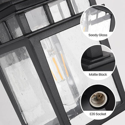 Outdoor Wall Lantern, Exterior Lighting Fixtures Wall Mount, 2 Pack Black Outdoor Sconce with Seeded Glass, Dusk to Dawn Exterior Porch/Patio Lights for House Front Door Garage