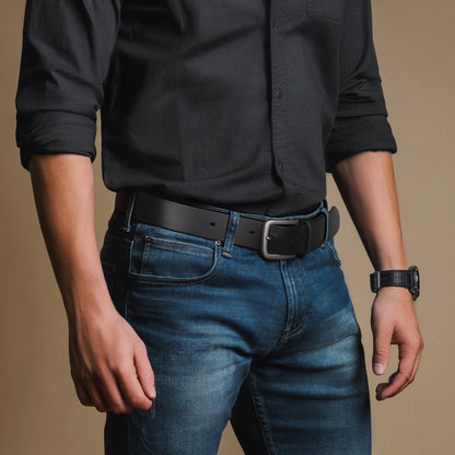 Buffway Men's Leather Belt,1.5" Handcrafted Top-Grain Leather – Durable,Comfortable,Suitable for Everyday Formal & Casual Wear - Size 38" Black