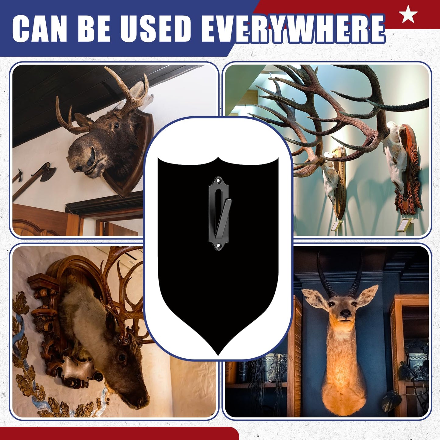 MorningRo Metal European Mount Plaque Deer Head Wall Skull Hanger with Magnetic Photo Frame and Antler Mounting Kit Iron Picture Frame for Christmas Winter Gifts Decoration