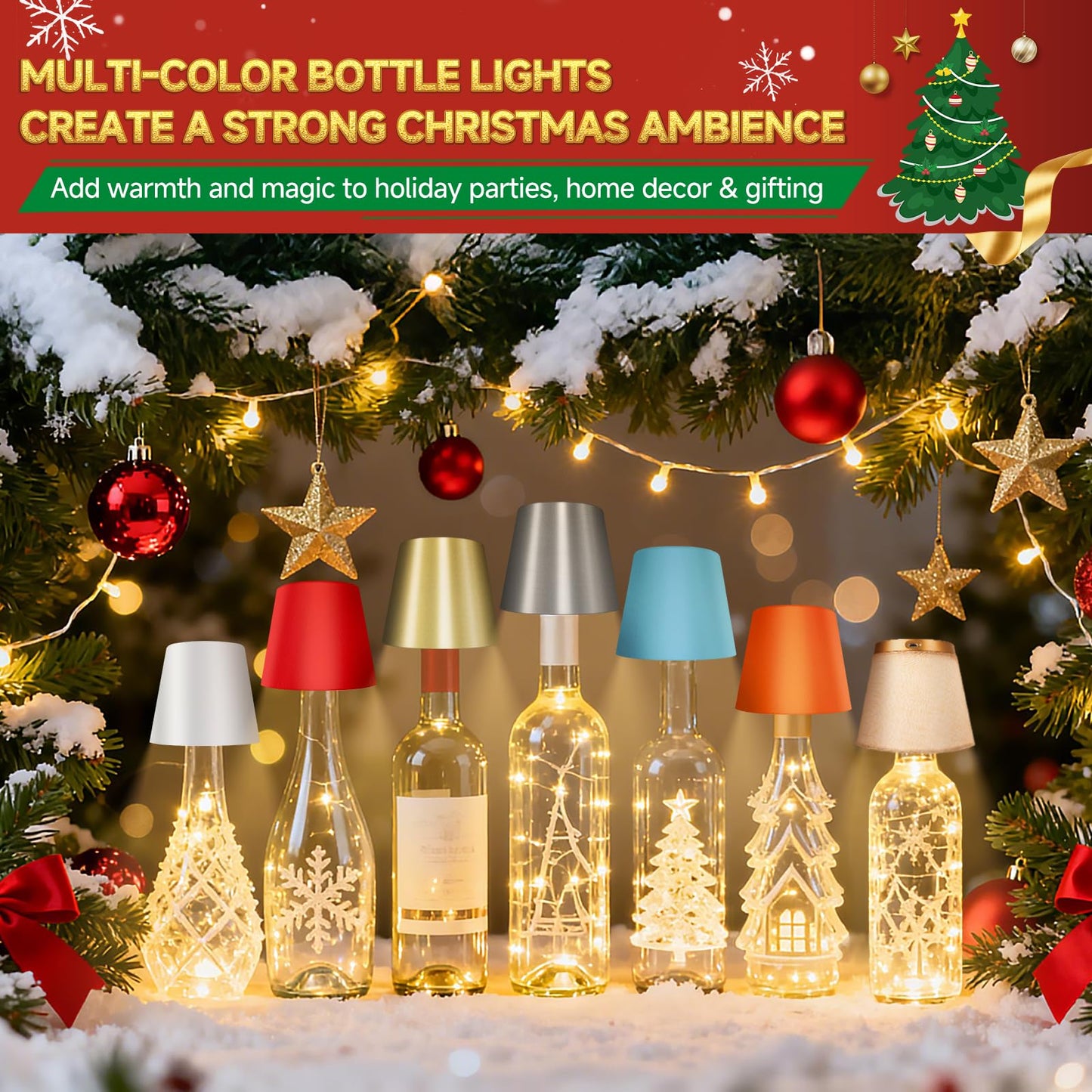 Hoide 2025 New Wireless Bottle Lamp - LED Bottle Lights for Liquor & Wine Bottles, Cordless Lampshade, Whiskey Bottle Top Light, Bottle Stopper Night Light Kit, Rechargeable 3-Tone Touch-Dimmable