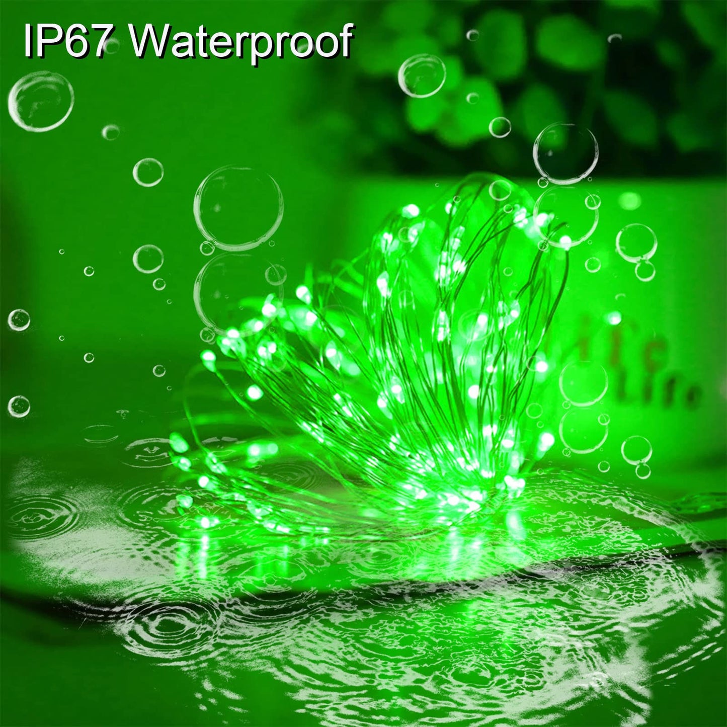 YAOZHOU Green Solar Fairy String Lights Outdoor, 2 Pack Each 100LED 8 Modes Copper Wire Lights Christmas Decorations IP67 Waterproof for Garden, Patio, Fence, Balcony