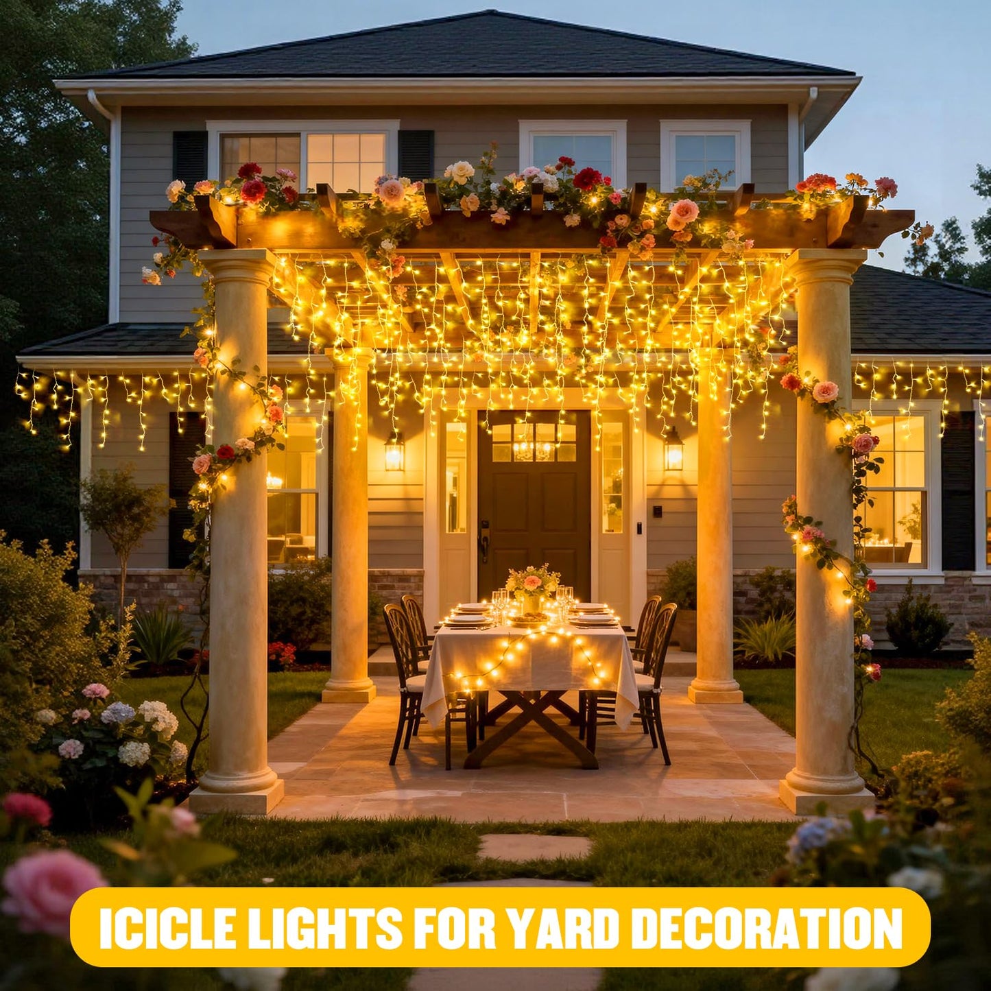 JMEXSUSS 38.8FT Icicle Lights for Outside, 400 LED Icicle Christmas Lights Outdoor Indoor Plug in, Warm White String Lights for Classroom Christmas House Patio Party Fireplace Holiday Decorations