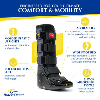 Brace Direct Tall Air CAM Walker Fracture Boot - Orthopedic Boot for Foot Fractures, Sprained Ankles & Surgery Recovery (Small - US Shoe Men 4.5-7 / Women 6.5-8)