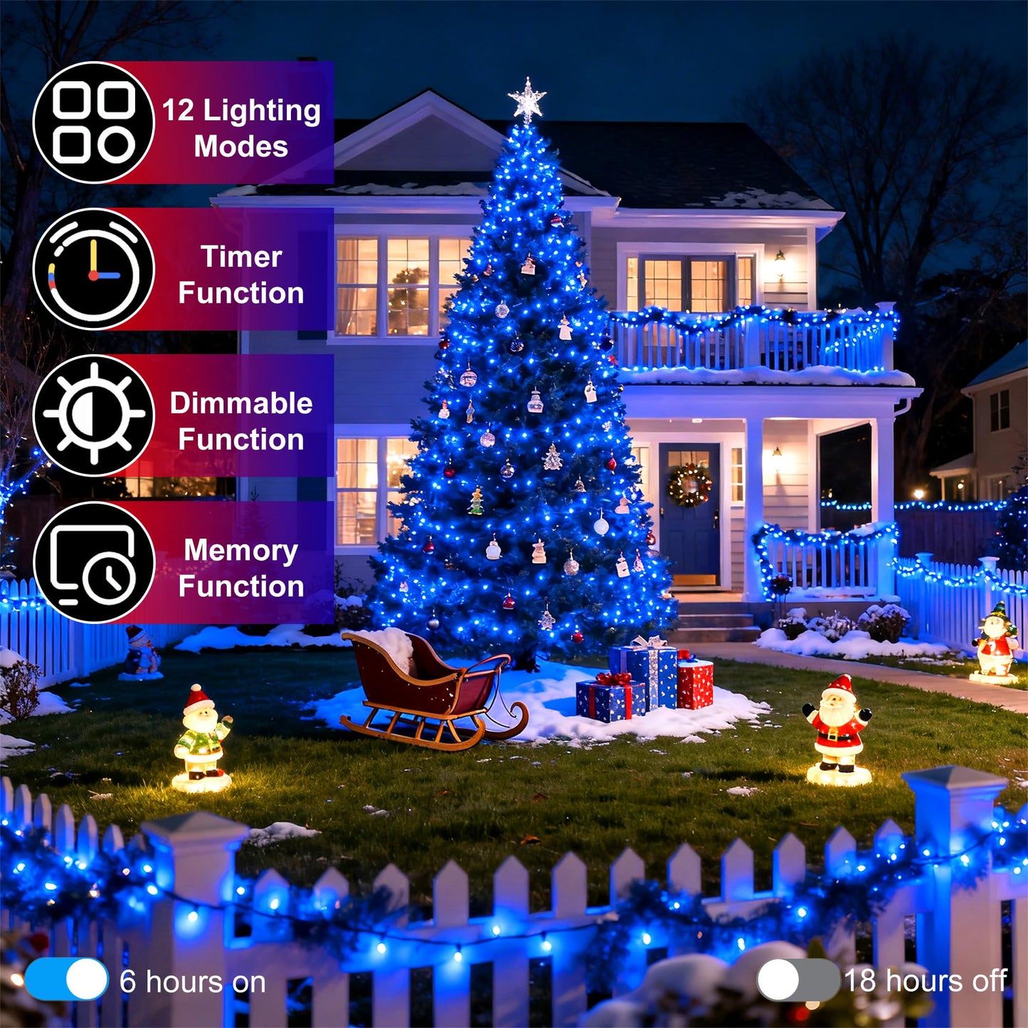 750 LED 240FT Christmas String Lights Outdoor, 12 Pro Modes and Timer Memory & Brightness, Plug in Outdoor Waterproof Clear Wire Twinkle Light for for Xmas Yard Tree Wedding Party Decor (Blue)