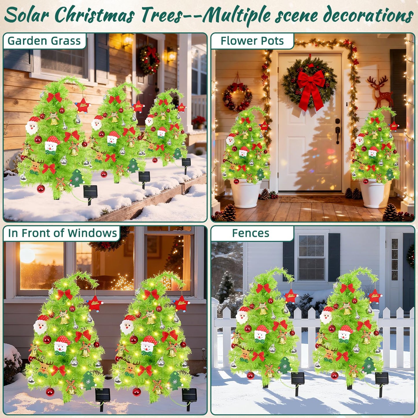2 Pack Solar Christmas Tree, 31.5" Outdoor Whimsical Christmas Tree, Bendable Xmas Trees with LED Light & Ornaments, Waterproof Solar Christmas Lights for Yard, Pathway, Outdoor Christmas Decor