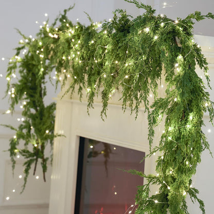 MISSPIN 6ft Christmas Garland with Lights, Real Touch Cedar Pine Garland, Green Artificial Greenery Garland for Table, Mantle, Wall, Indoor, Outdoor Christmas Decorations