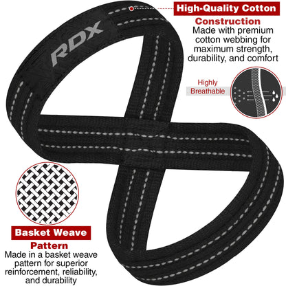 RDX Weight Lifting Straps Figure 8, Anti Slip Strap with Cuffs Wrist Support for Gym Workout Deadlift Powerlifting Bodybuilding Weightlifting, Fitness Strength Training, Hand Bar Grip for Men