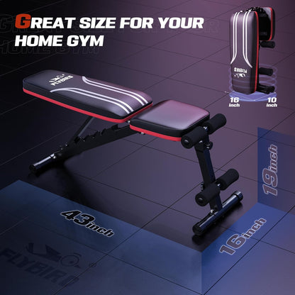 FLYBIRD Foldable Weight Bench with Resistance Bands, 8 Backrests Fast Adjustable FID for Home Gym Full Body Workout, Easy to Storage for Small Apartment