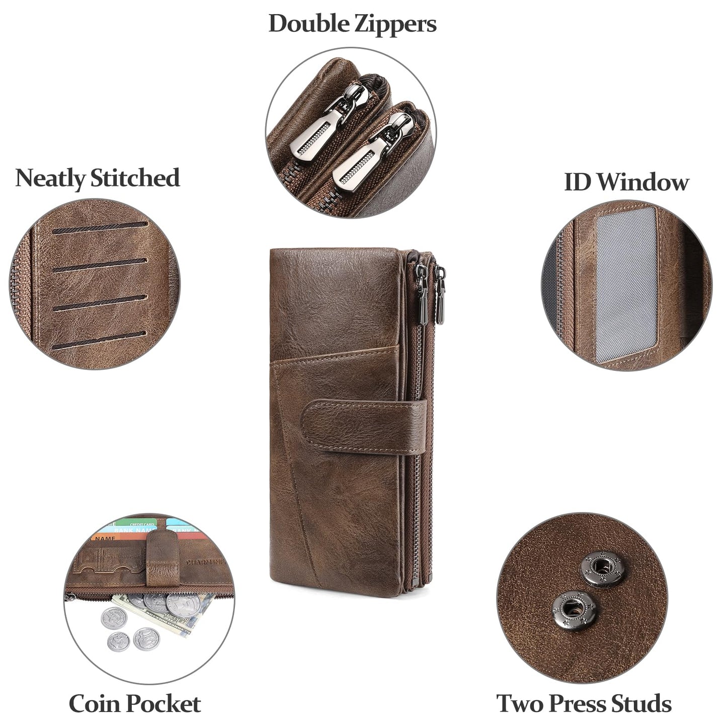 FALAN MULE Womens Wallet RFID Blocking Large Capacity Card Holder Vegan Leather Trifold Wallets
