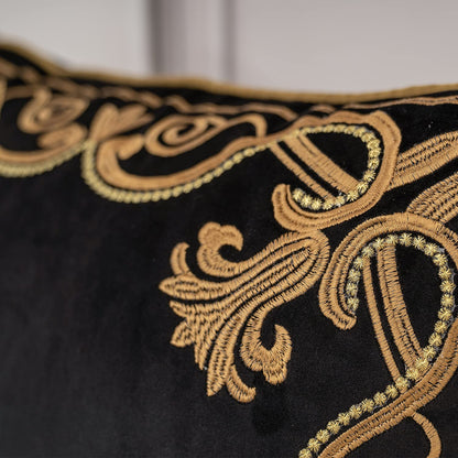 Aeckself Floral Pillow Cover 18x18 Inch, Velvet Embroidered Decorative Farmhouse Accent Throw Pillow Cover for Couch Bedroom Living Room, Black and Gold