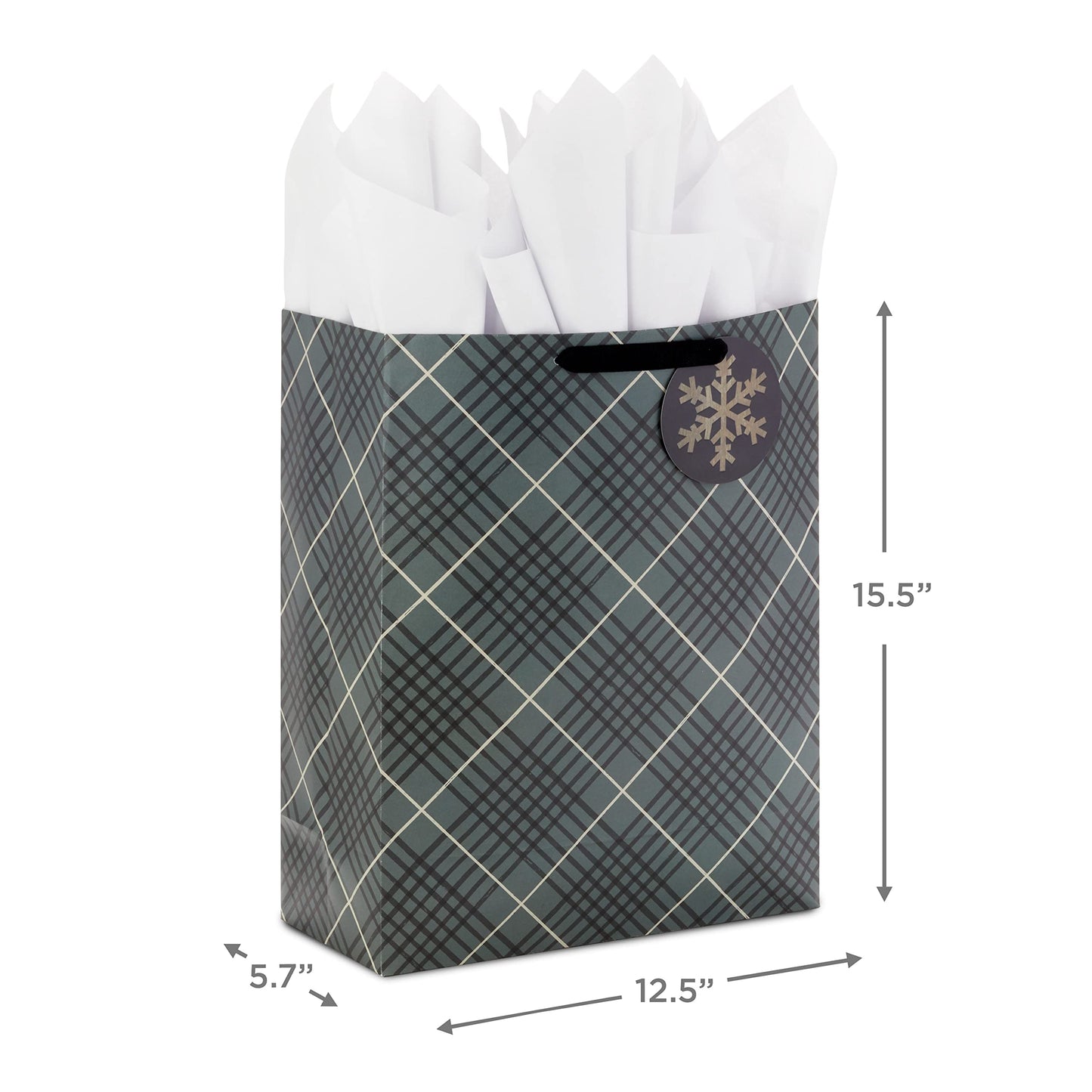 Hallmark Holiday Gift Bag Bundle with Tissue Paper and Gift Tags (3 Bags: 2 Extra Large 15", 1 Large 13") Gray Plaid, Snowy Farmhouse, Rustic Snowman
