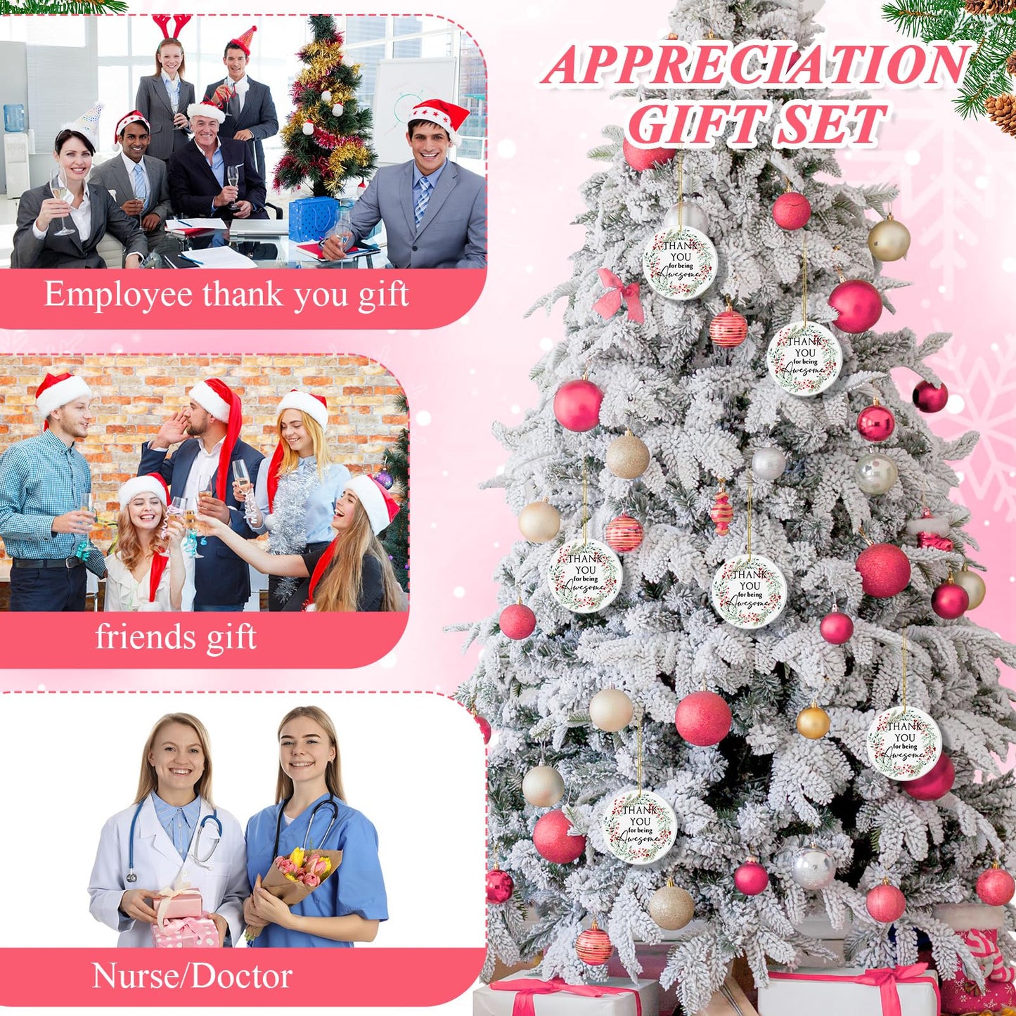 Suzile Employee Christmas Ornaments Coworker Thank You Gifts Bulk May You Be Proud Ornament Keepsake Ceramic Hanging Plaque Xmas Appreciation Gifts for Teacher Volunteer(6 Sets,Thank You)