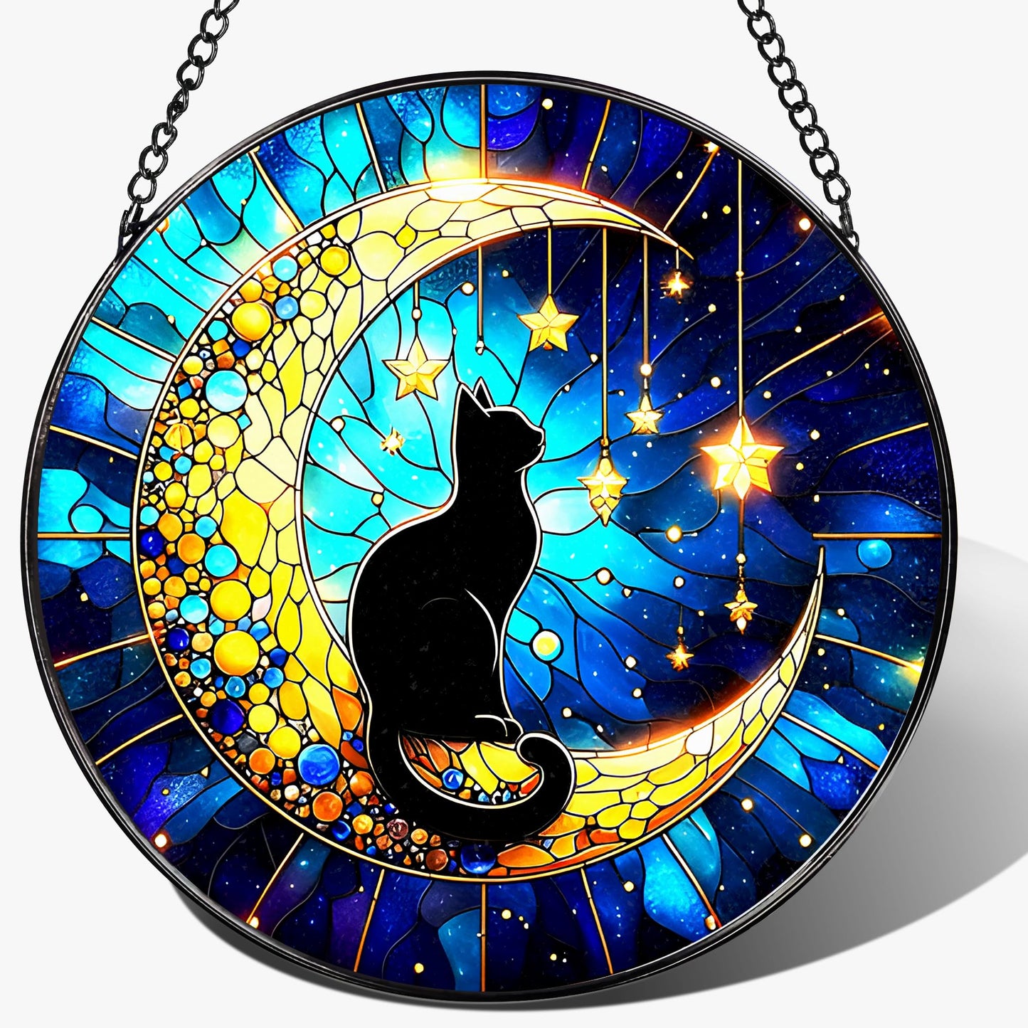 8 Inch Stained Glass Suncatcher Ornament, DOUHASU Black Cat Sun Catchers Indoor Window, Stained Glass Window Hanging, Indoor Decor, Home Decor Gift, Gifts for Cat Lovers, Pet Lover Gift