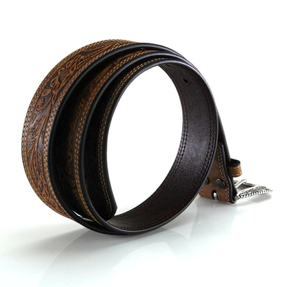 ARIAT Men's Floral Stamped Leather Belt, Brown, 32