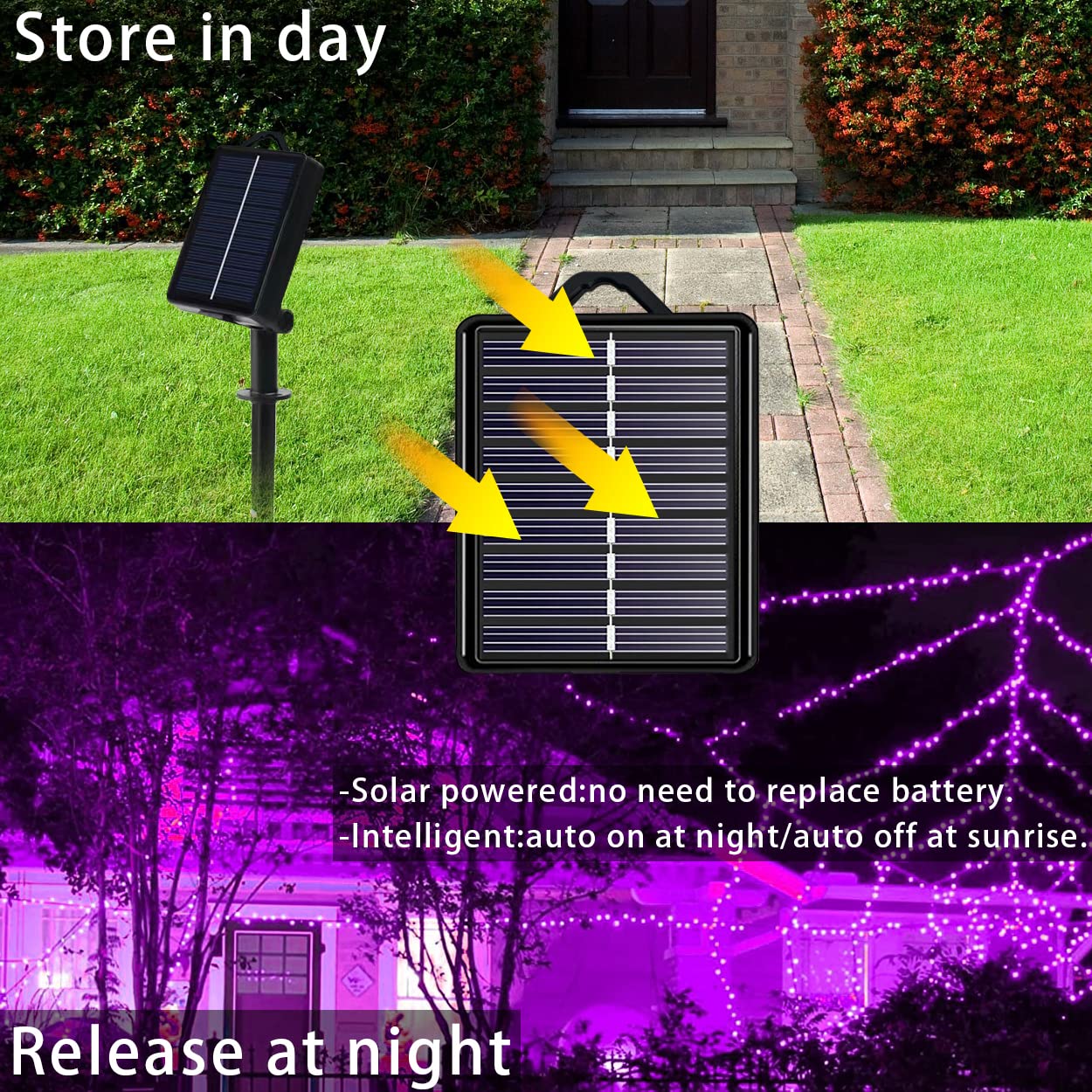 Solar String Lights for Outside, Purple Halloween Lights Outdoor Waterproof 2Pack Total 144ft 400 LED 8 Modes with Timer, IP44 Twinkle Lights for Party, Patio, Garden, Decor