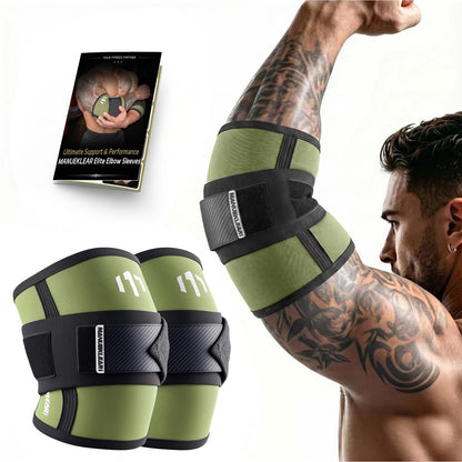 MANUEKLEAR Adjustable Compression Elbow Wraps for Weightlifting(1 Pair), Elbow Sleeves Weightlifting Men with Compression Band, 5mm Neoprene Elbow Strap for Weight Lifting and Bench Press