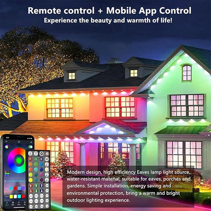 82FT Permanent Outdoor RGB Light,IP67 Waterproof Smart LED Eaves Light with App/Remote Control,for Christmas and All Holiday Decor,Daily and Accent Lighting,House Roof and Garden Lighting