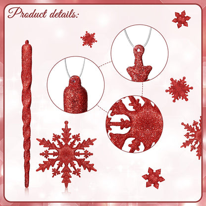 Chuangdi 72 Pcs Snowflake Icicle Ornaments for Christmas Tree Twisted Glitter Icicles Acrylic Hanging Drop Decoration for Winter Xmas Holiday Party New Year Outdoor Supplies(Red)